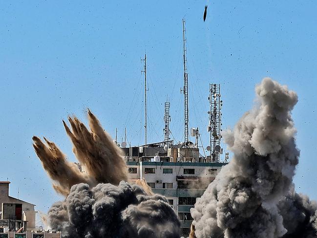 Israel's air force targeted the 13-floor Jala Tower housing Qatar-based Al-Jazeera television and the Associated Press news agency. Picture: Mahmud Hams / AFP