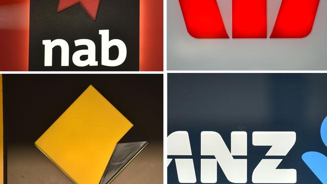 This combination of photos taken in Sydney on November 30, 2017 show the signs of the "big four" Australian banks (clockwise from top L) National Australia Bank (NAB, Westpac, ANZ and Commonwealth Bank. A wide-ranging inquiry into the Australian finance industry will be held after an admission by the country's top lenders on November 30 that it was needed to restore faith in the massively profitable banking sector after a string of scandals. / AFP PHOTO / PETER PARKS