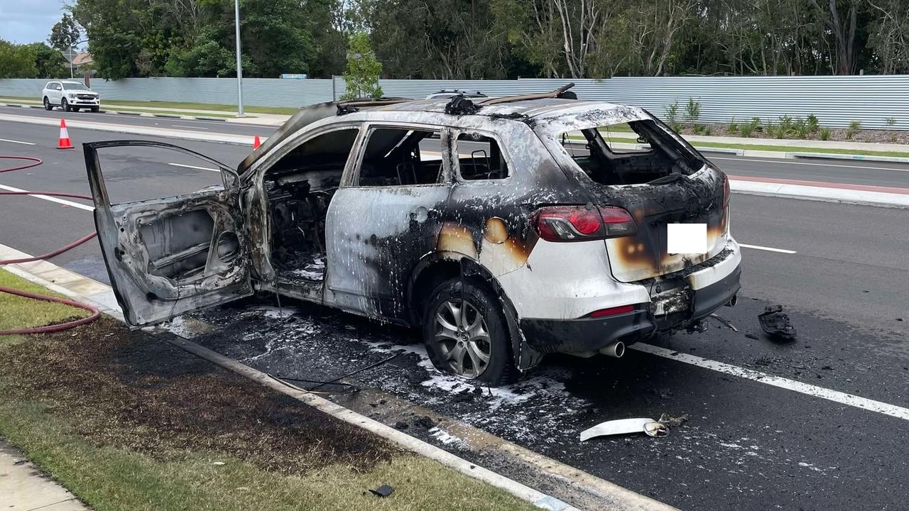 Watch: Stolen car up in flames on busy road