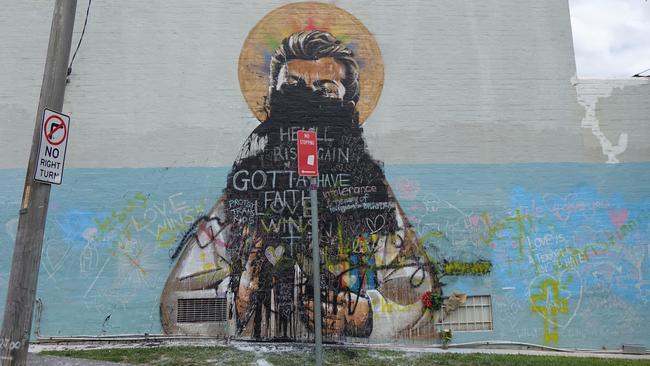 Marsh's St George mural after the artwork was vandalised in late 2017.