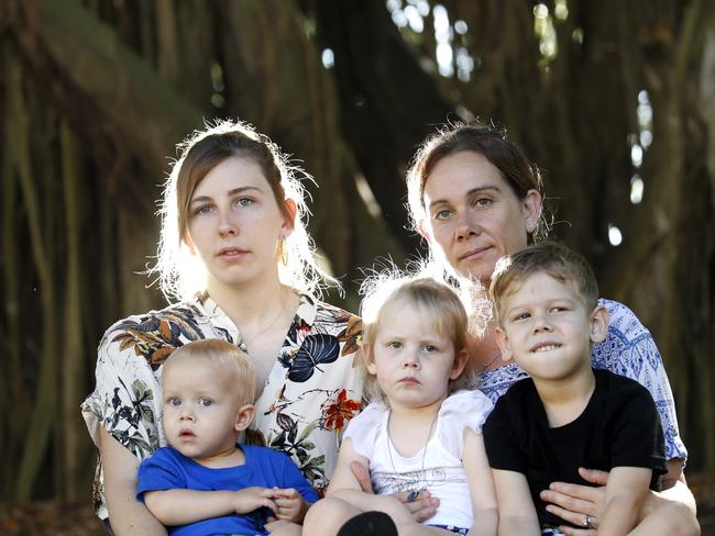 Anglela Mealing's cousin Jade Dibben and Angela's  sister in law Kelly Mealing with her children Jack 1,   Aleea 2, and Kye 4  at the Cairns Esplanade PICTURE: ANNA ROGERS