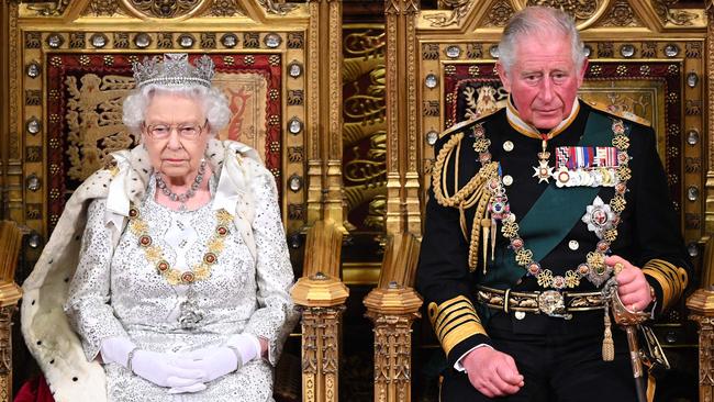 Queen Elizabeth and Prince Charles during the state opening of parliament at the Palace of Westminster in London, October 2019. Picture: Getty Images