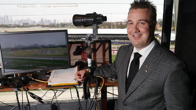 Melbourne race caller Matt Hill will commentate his first AFL grand final on Saturday. Picture: Michael Klein