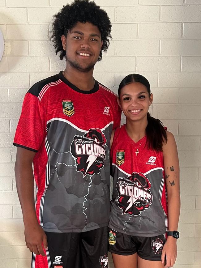 NQ Cyclones touch football players Anthony Iorangi (left) and Teesha Edwards (right) ahead of the National Youth Championships on the Sunshine Coast. Picture: Supplied.