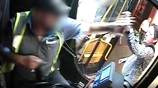 The man is seen allegedly spraying the bus driver several times before running off the bus before he can be confronted. Picture: NSW Police