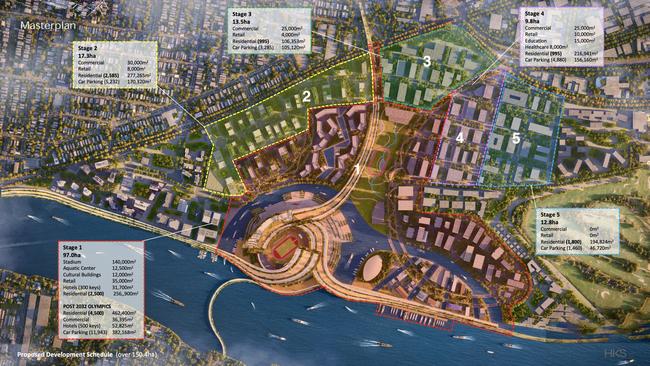 Brisbane Design Alliance Northshore Vision 2050 involving the building of the Brisbane Olympic Games 2032 Stadium – All Phase Site Development Plan Picture Supplied