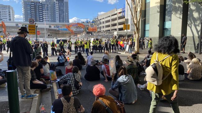 Protesters rally in front of a Brisbane court. Picture: Vanessa Marsh