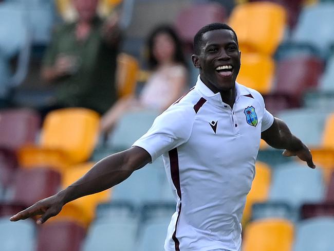 Shamar Joseph bowled West Indies to victory after fearing he would take no part in day four. Picture: Bradley Kanaris/Getty Images