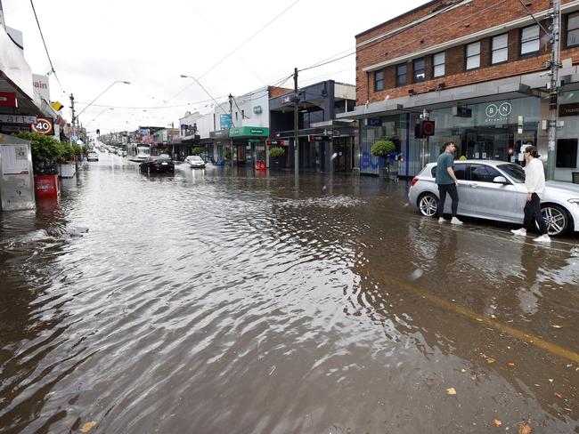 The roads turned to rivers in Camberwell. Picture: Alex Coppel