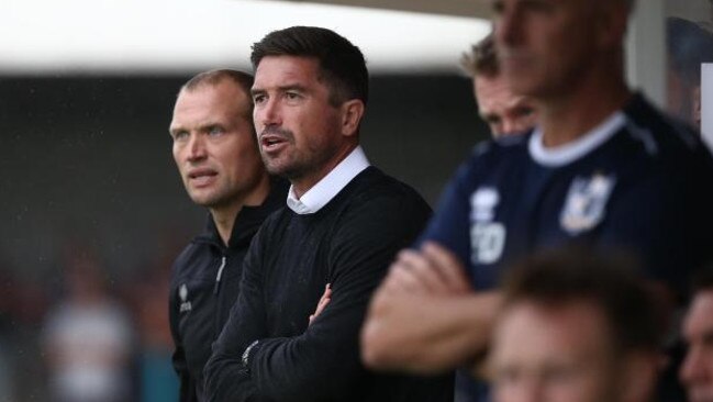 Harry Kewell in his managerial debut during Crawley Town’s match against Port Vale. Picture: Crawley Town FC.