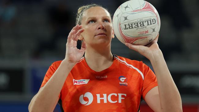 Jo Harten of the Giants warms up ahead of the round three Super Netball match between Melbourne Mavericks and Giants Netball. Photo: Getty Images