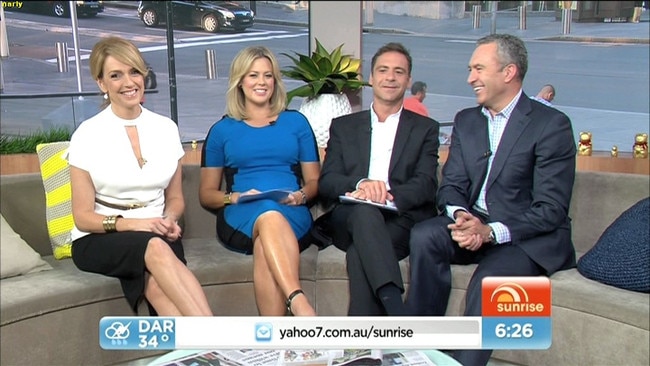 Kellie Sloane (left) on the Sunrise couch.