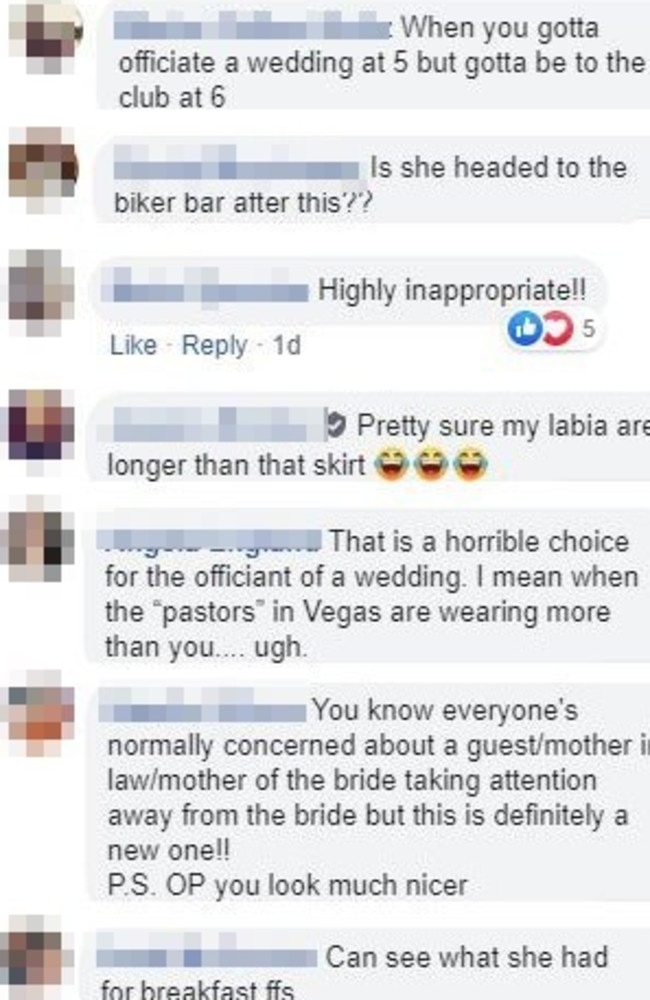 Other users were also horrified by the celebrant’s choice in skin-tight outfit. Picture: Facebook