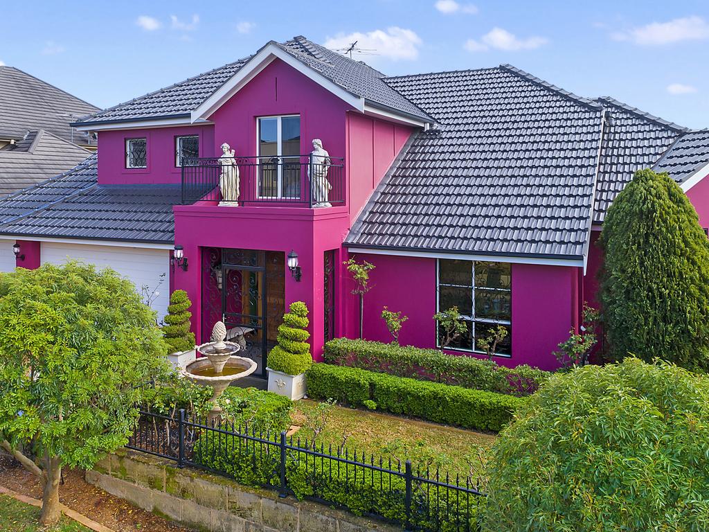 The Versace-inspired house in Castle Hill painted hot pink.