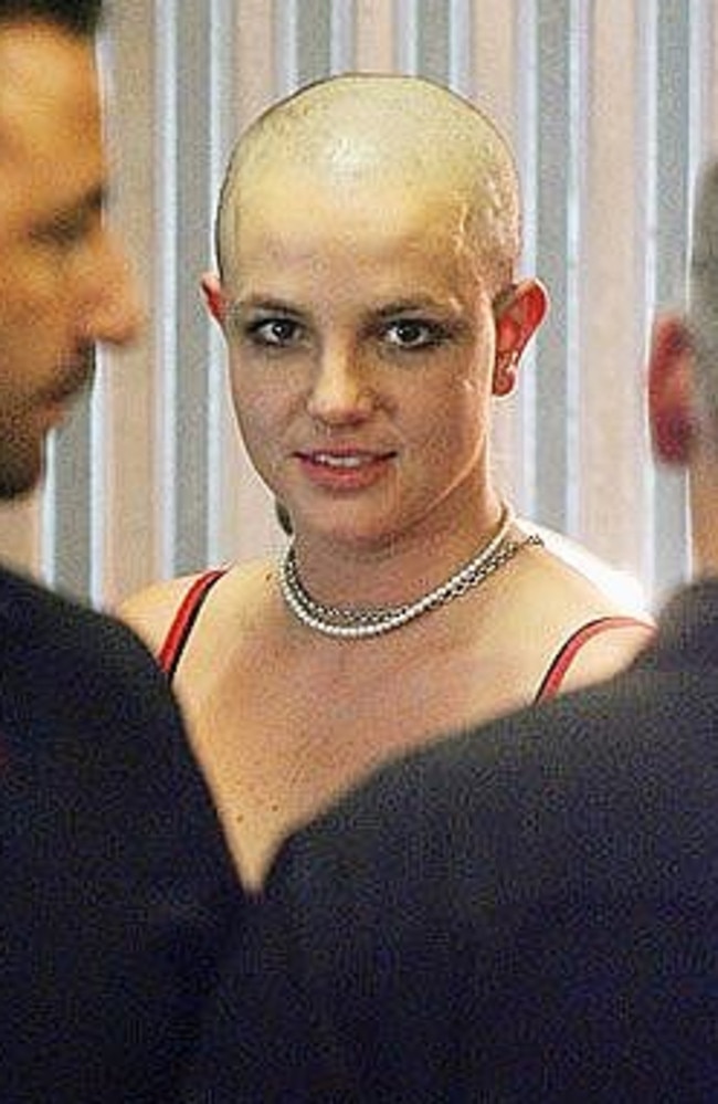 Britney Spears with her head shaved.