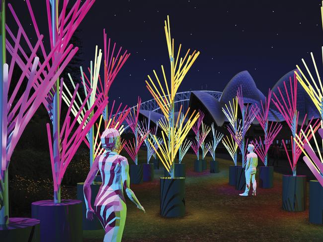 Vivid Sydney 2018: The Nautilus Forest at the Royal Botanic Garden Sydney. Design by Adrienn Lord for Mandylights.