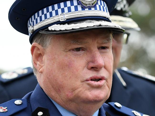 ALBURY, AUSTRALIA - MAY 02: NSW Police Deputy Commissioner Jeff Loy speaks to the media at the repatriation ceremony of Constable Glen Humphris on May 02, 2020 in Albury, Australia. Constable Glen Humphris was killed along with three colleagues on Wednesday 22 April 2020 when a truck crashed into them during a roadside stop on the Eastern Freeway in Melbourne. The officers had pulled over a Porsche for speeding when a semi-trailer truck collided with them. The deaths of the four officers -  Leading Senior Constable Lynette Taylor, Constable Glen Humphris, Senior Constable Kevin King and Constable Josh Prestney - is the largest single loss of police lives in one incident in the history of Victoria Police. (Photo by Quinn Rooney/Getty Images)