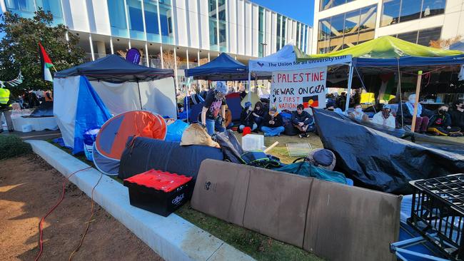 a pro-Palestine protest camp at the Australian National University (ANU) in Canberra to break up the encampments. Picture: NewsWire / Martin Ollman