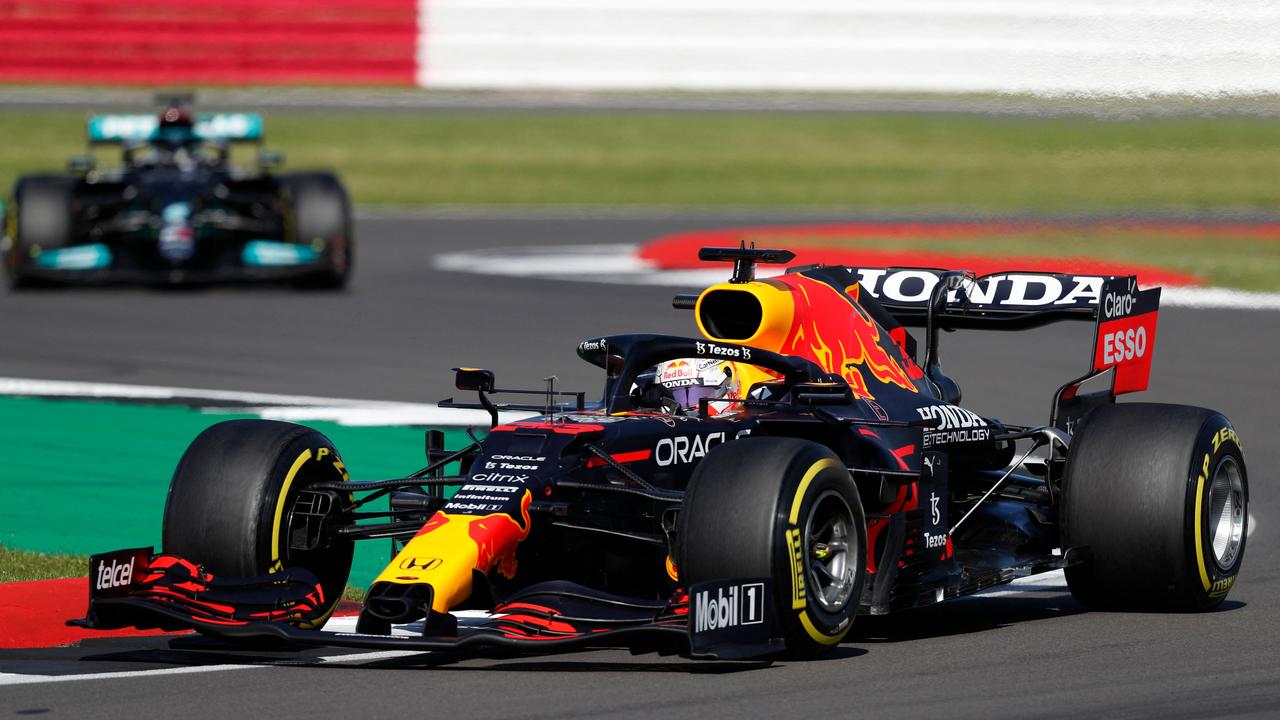 Red Bull's Dutch driver Max Verstappen drives during the sprint session of the Formula One British Grand Prix at Silverstone motor racing circuit in Silverstone, central England on July 17, 2021. (Photo by Adrian DENNIS / AFP)