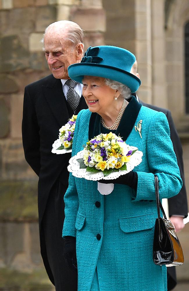 Prince Philip with Queen Elizabeth II at the Royal Maundy service at Leicester Cathedral in April. Picture: AFP