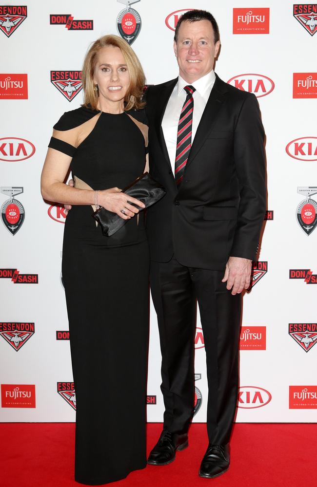 Georgina and John Worsfold on the red carpet at Essendon’s best and fairest night. Picture: Sarah Matray