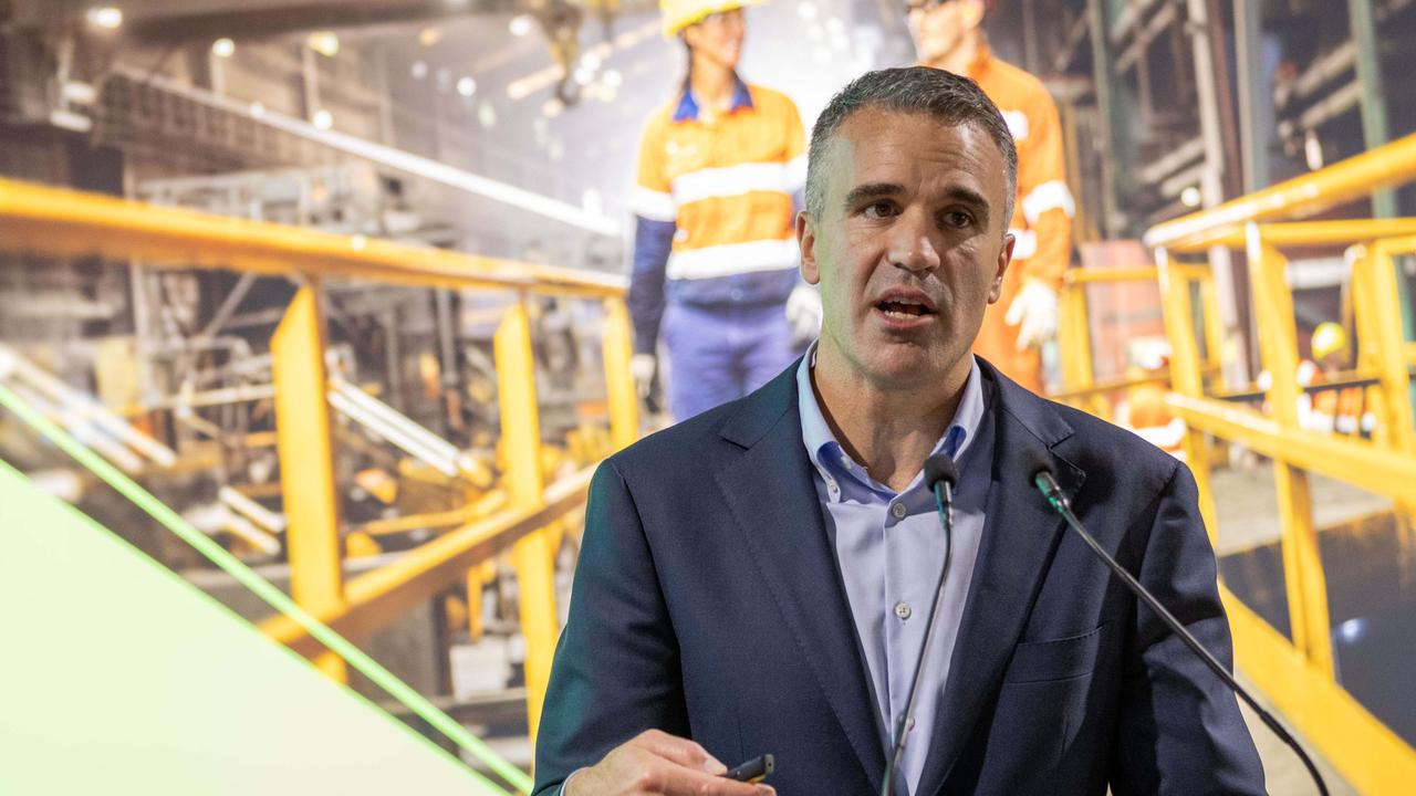 Premier Peter Malinauskas speaking to media in the state’s far north. Picture: Ben Clark