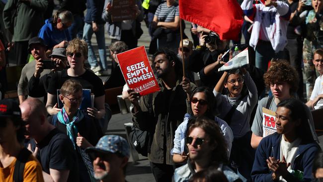 People gather for a “Fix The Housing Crisis” rally at Sydney Town Hall.