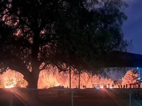 Grass fire on the Penrith side of Nepean River at Ladbury Av, on Monday night. Source: Facebook