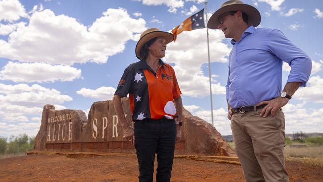 Nationals leader David Littleproud and CLP candidate for Lingiari Lisa Seibert in Alice Springs. The coalition's election campaign is unofficially underway with Littleproud in Alice Springs last week to doorknock with the local candidate. Picture: Supplied.