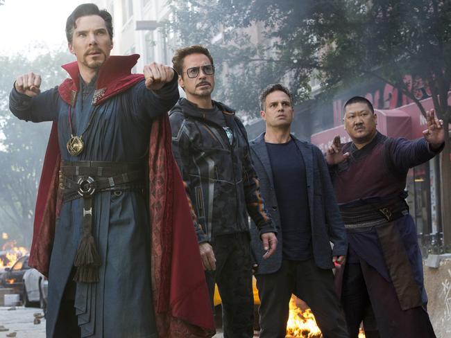 When supervillain Thanos’s advance team lands in New York, Doctor Strange and Iron Man must leave their egos at the door and step into the fight with Bruce Banner/Hulk and Wong. Picture: Chuck Zlotnick/Marvel Studios/Disney