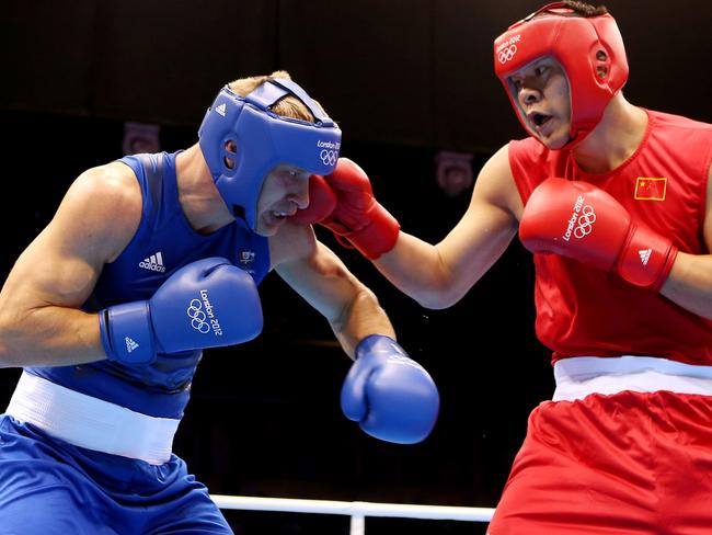 Linde in action against Zhilei Zhang at the London Olympics. Zhang is the current WBO interim heavyweight world champion. Picture: Scott Heavey/Getty Images