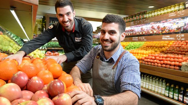 Greengrocers Tony &amp; Marks have expanded into the west, opening a store in the new Brickworks Markets. Pictured are brothers Paul and Michael Capobianco. Picture: Campbell Brodie.