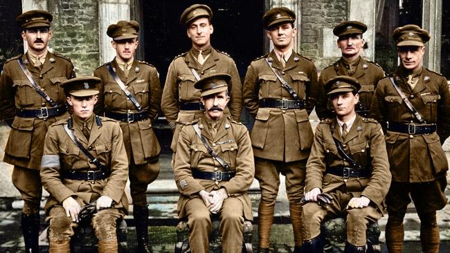 Lieutenant Colonel Frederick Chalmers (seated front middle) with staff while serving in Belgium in World War II. Also a veteran of the Boer War and World War I, Lt Colonel Chalmers volunteered with four other Australians to remain on the Pacific island despite the looming Japanese invasion, to try to protect and care for the islanders in his charge.