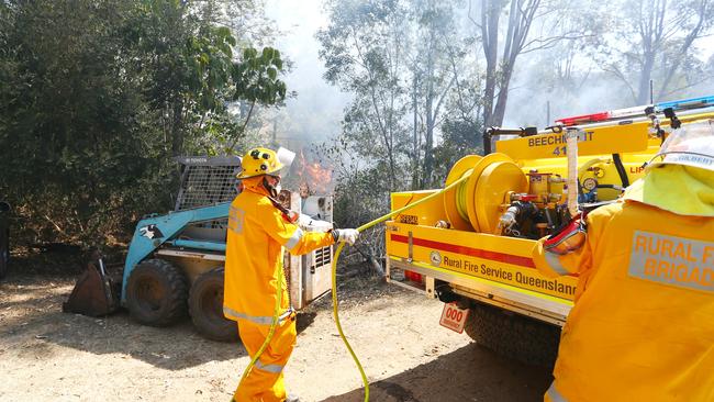 Firefighters brace for the worst as fires continue to burn in the Canungra and Sarabah regions. Picture: NIGEL HALLETT