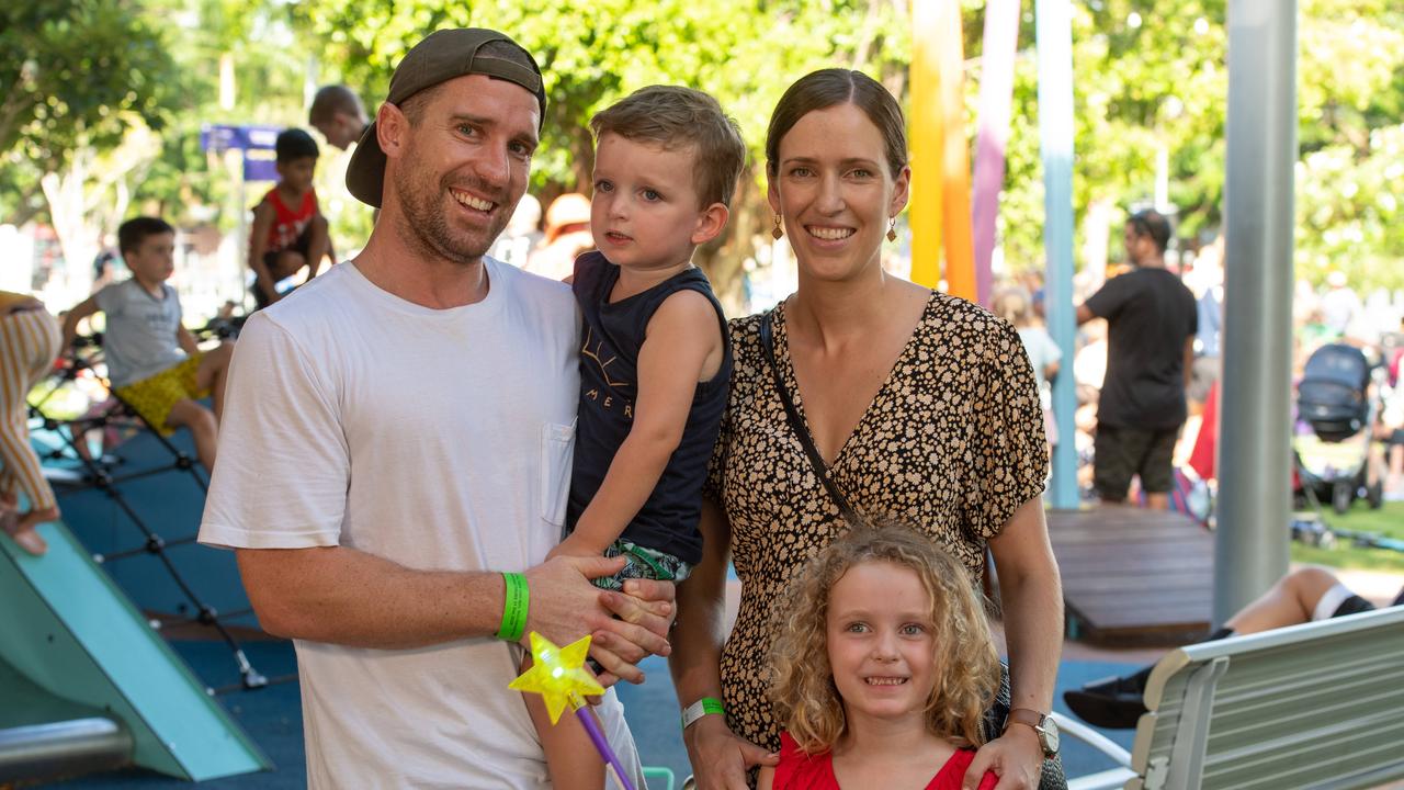 Ashton, Taj, Tess and Emmi Hams at Darwin Waterfront on New Year’s Eve 2020. Picture: Che Chorley