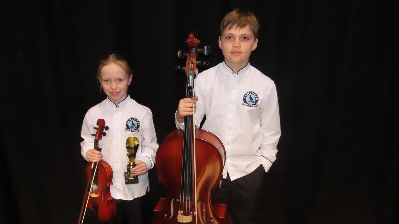 Hannah Keen and Asher Barton from Kawungan State School Strings. The school placed 2nd in their category at the Maryborough Eisteddfod.