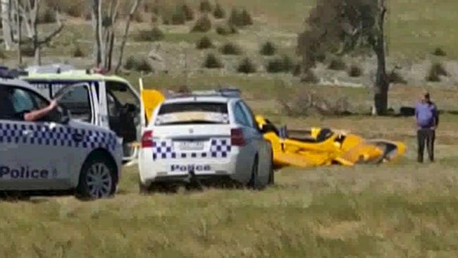 Police at the light plane crash site near Stawell in Western Victoria. Picture: Channel 7