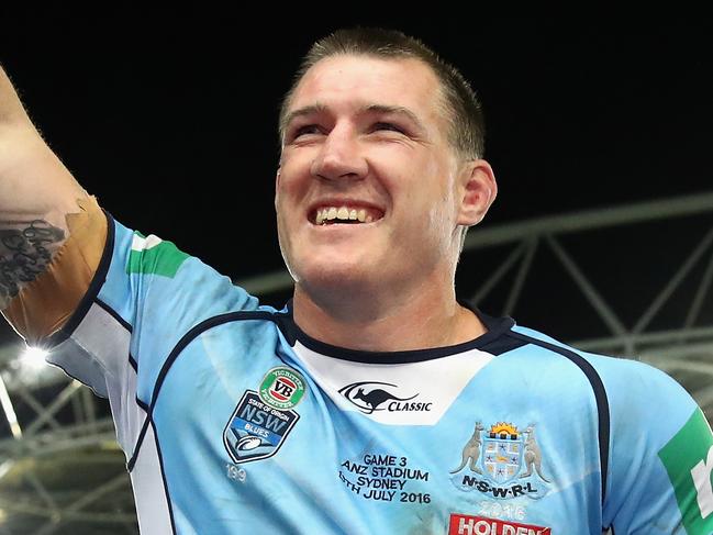 SYDNEY, AUSTRALIA - JULY 13: Paul Gallen of the Blues is chaired off the field after playing his final Origin game, celeabrating winning game three of the State Of Origin series between the New South Wales Blues and the Queensland Maroons at ANZ Stadium on July 13, 2016 in Sydney, Australia. (Photo by Cameron Spencer/Getty Images)