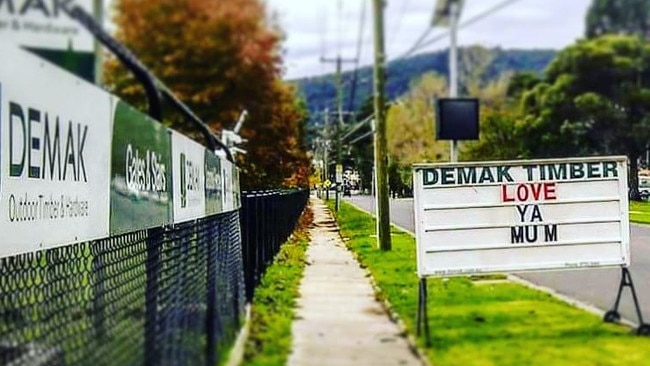 Demak Timber &amp; Hardware had to take down its Ferntree Gully sign after someone made a complaint about a message.