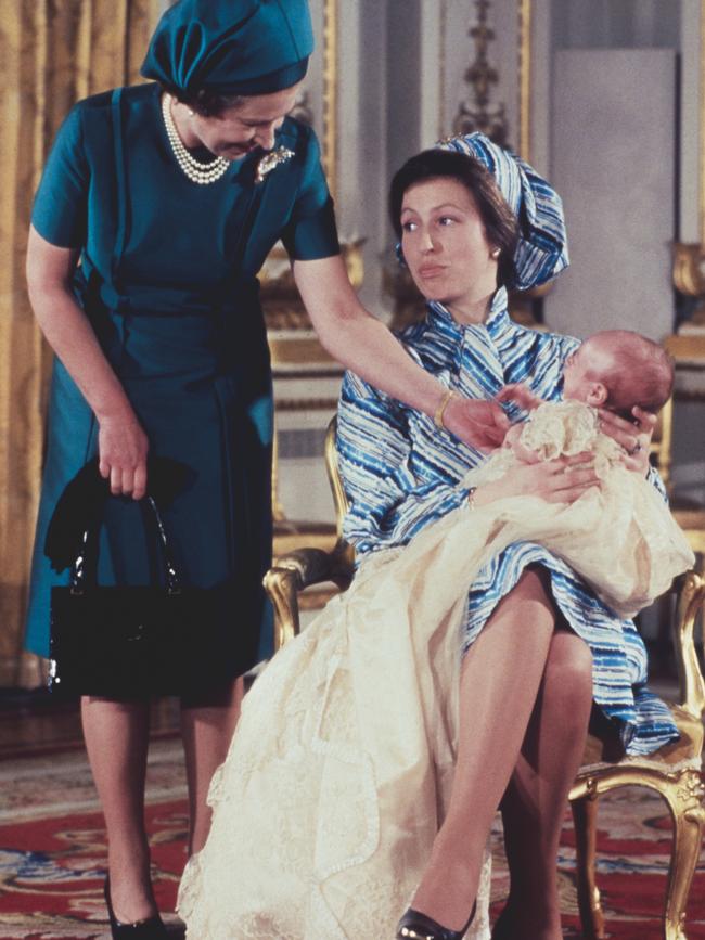 Queen Elizabeth II with Anne and her son Peter Phillips in 1977. Picture: Hulton Archive/Getty