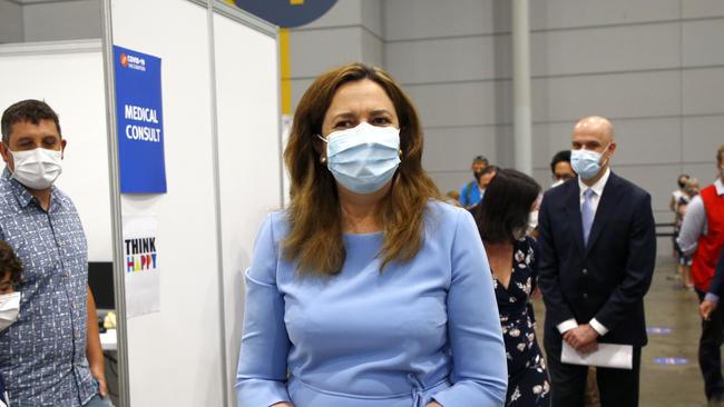 Queensland Premier Annastacia Palaszczuk during a visit to the Convention centre vaccination hub in Brisbane. Picture: Tertius Pickard