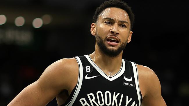 MILWAUKEE, WISCONSIN - OCTOBER 12: Ben Simmons #10 of the Brooklyn Nets reacts to an officials call during the first half of a preseason game against the Milwaukee Bucks at Fiserv Forum on October 12, 2022 in Milwaukee, Wisconsin. NOTE TO USER: User expressly acknowledges and agrees that, by downloading and or using this photograph, User is consenting to the terms and conditions of the Getty Images License Agreement. (Photo by Stacy Revere/Getty Images)