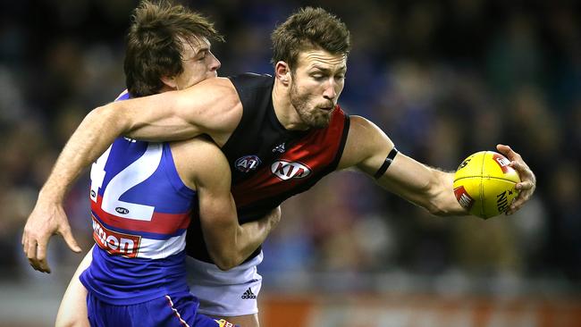 Round 18: Western Bulldogs v Essendon AFLR1814 Picture:Wayne Ludbey Cale Hooker tackled Liam Picken