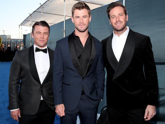Luke Hemsworth, Chris Hemsworth, and Armie Hammer attend The 23rd Annual Critics’ Choice Awards at Barker Hangar on January 11, 2018 in Santa Monica, California. Picture: Getty