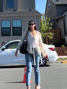 The TikToker got the message, showing that she had swapped the shorts for a pair of jeans for the following day. Picture: @faithxfe/TikTok