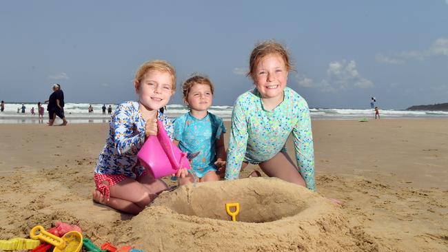 Boxing Day on Coolum Beach. Meg, Claire and Alice McCormick from Moree.