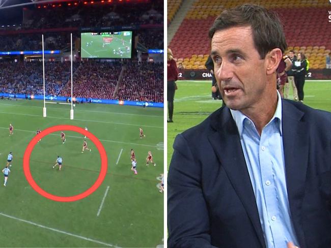 Andrew Johns called Mitch Moses' special moment. Photo: Channel 9 and Fox LEague.