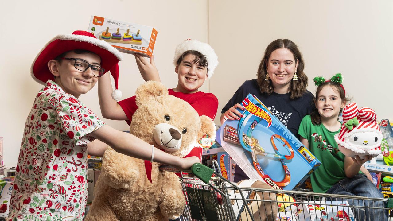 Helping to pack Salvation Army Christmas hampers are (from left) Micah Robinson, Zach Reid, Natalie Versace and Naomi Robinson, Wednesday, December 11, 2024. Picture: Kevin Farmer