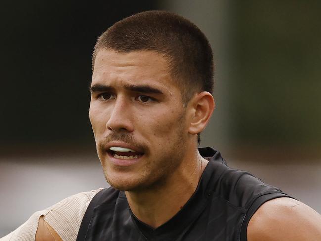 NCA. MELBOURNE, AUSTRALIA. 6th February, 2025 . Collingwood training at Olympic Park.   Reef McIness of the Magpies    .  Picture: Michael Klein