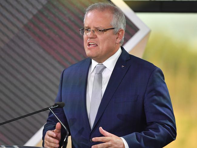 Prime Minister Scott Morrison during the 2020 Australian of the Year Awards at the National Arboretum in Canberra. Picture: AAP Image/Mick Tsikas